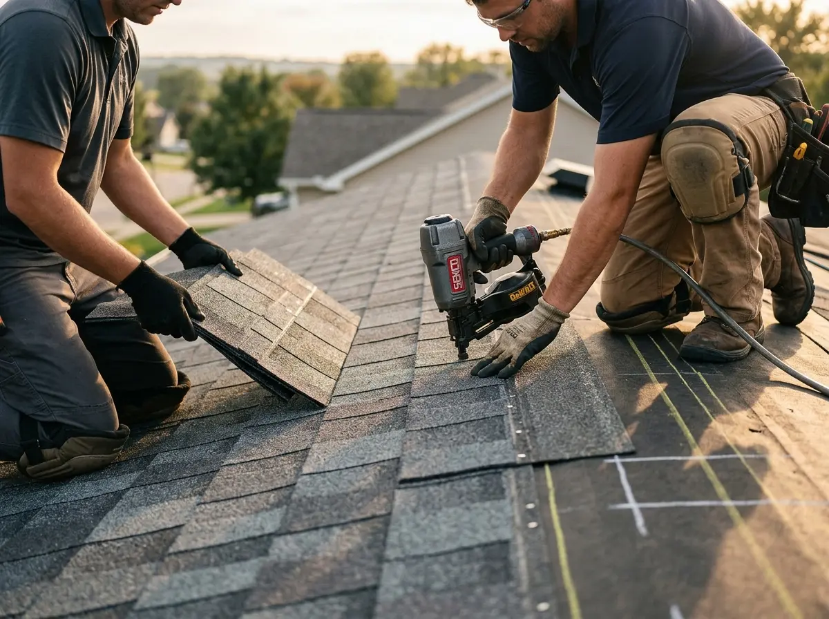 Professional roofer working on a residential roof in Pacific Grove